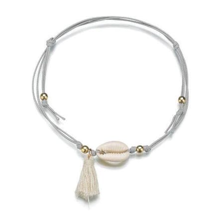 Jomide Armband Trendy - Shell Touw Grijs - Handgemaakt - Dames
