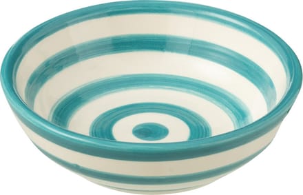 J-Line kom Granada Stripes Low - keramiek - wit/aqua - small - Ø 14 cm