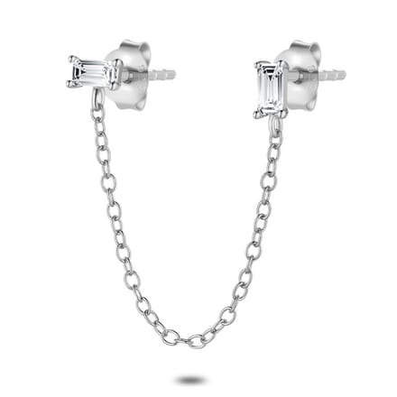Twice As Nice Oorbel in zilver per stuk, 2 baguette steentjes
