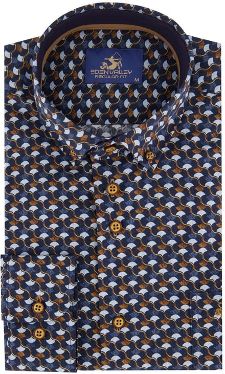 Casual overhemd Eden Valley regular fit oranje navy geprint