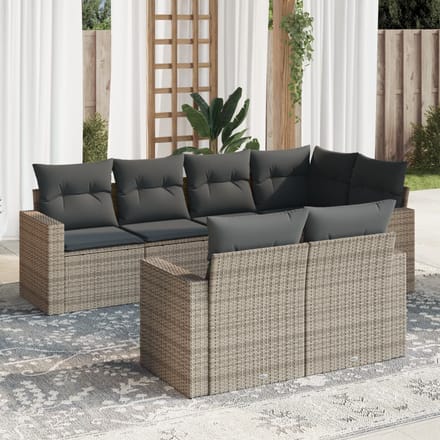 vidaXL - 7-delige - Loungeset - met - kussens - poly - rattan - grijs