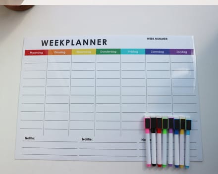 Weekplanner - Whiteboard Magnetisch - 43x30cm - inclusief whiteboard stiften met wisser