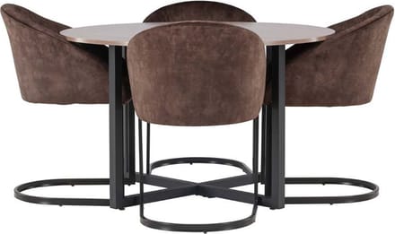 Durango eethoek tafel okkernoot decor en 4 Evening stoelen bruin.