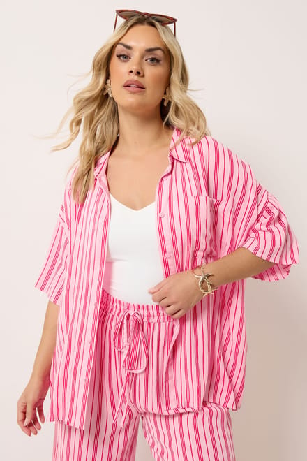 Yours Roze Gestreept Overhemd Van Kreukelstof Size 44