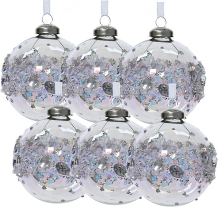 Decoris Luxe kerstballen - 6x stuks - 8 cm - transparant parelmoer - glas - gedecoreerd