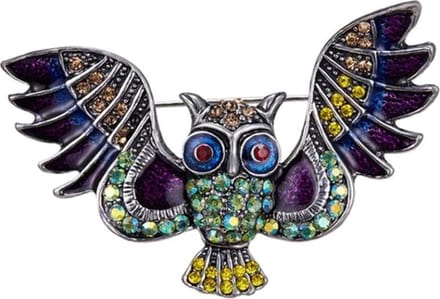 Fako Bijoux® - Broche - Uil Breed - Kristal - 56x35mm - Zilverkleurig