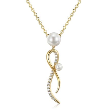 14k Goud Zirconia en Parel Ketting