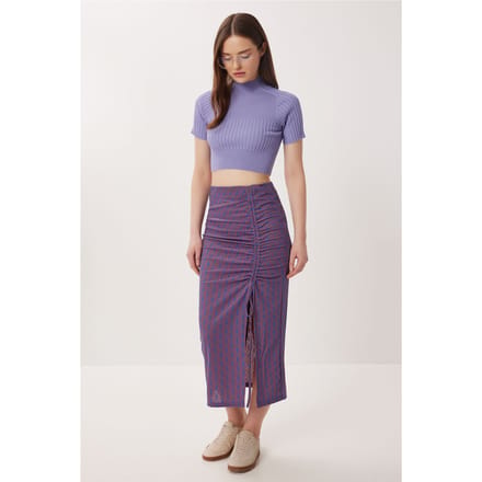 Hoge taille geometrische print midi bodycon rok met split