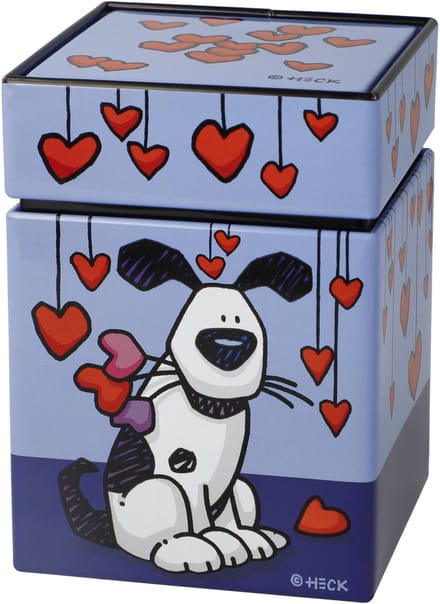 Goebel - Ed Heck | Theedoos Love Dog | Metaal - 11cm - bewaardoos - 4 stuks