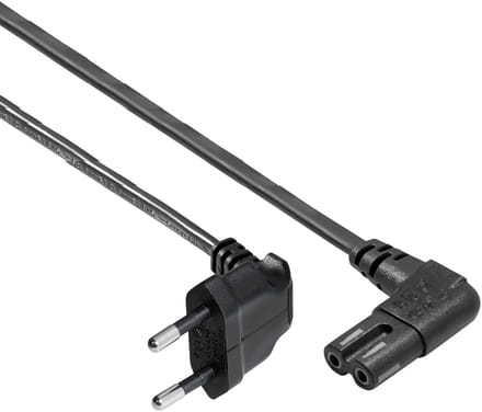 Goobay aansluitkabel eurostekker CEE 7/16 naar C7-bus, 0,5 m zwart, haakse 90° stekkers voor ruimtebesparende installatie van tv's en spelconsoles