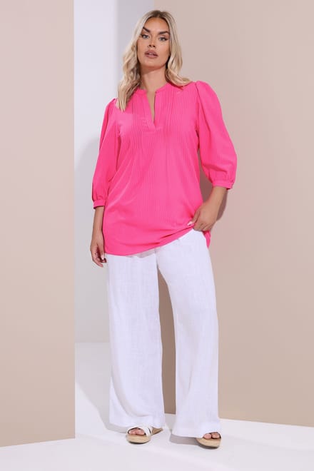 Yours Roze Geweven Pintuck Blouse Met Ruiten Size 48