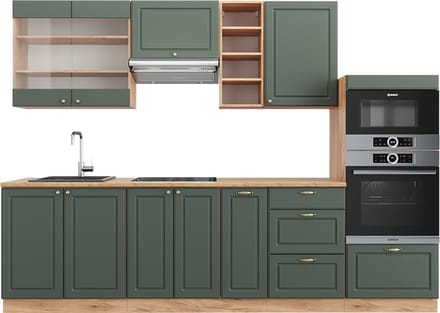 Vicco Fame-Line Complete keukeneenheid – 280 cm, WB Eik Groen-Goud Land/Goud Power Eik