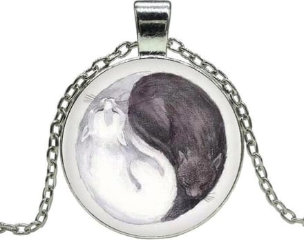 Fako Bijoux® - Ketting - Cabochon - Yin Yang - Poezen Ring