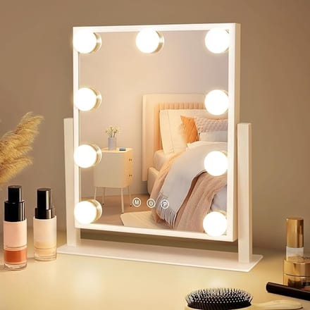 Make-upspiegel met verlichting, 9 LED's, 360 graden draaibaar, dimbaar