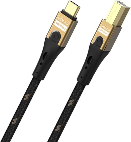 Oehlbach D1C9547 USB-C-kabel USB 2.0 USB-C, USB-B stekker 1 m Zwart/goud Afscherming gevlochten