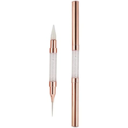 Dubbele kop Strass Picker Nail Dotting Tool Wax Potlood Kralen Studs Oppakken Pen Manicure Tool wit