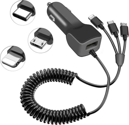BSTNL - auto oplader - 4 aansluitingen - lightning - auto oplader lightning - geschikt voor al jouw apparaten - USB C - Lightning - Micro USB