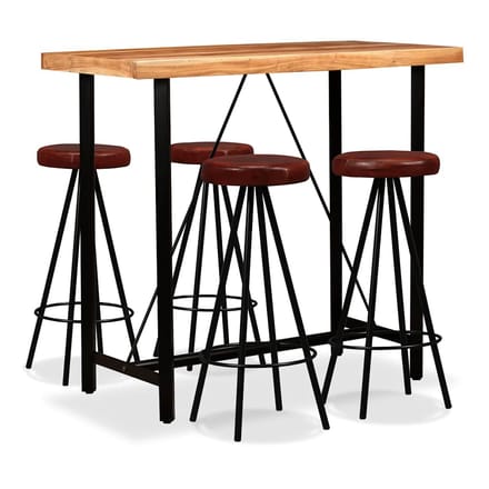 vidaXL - 5-delige - Barset - massief - acaciahout - en - echt - leer