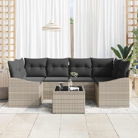 vidaXL - Bankstel - 7 - st - Lichtgrijs - en - Donkergrijs - poly - rattan