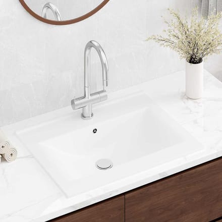 Lave-mains rectangulaire en céramique de luxe Blanc avec trou pour robinet 60 x 46 cm
