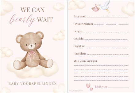 Babyshower invulkaarten 20 stuks | babyshower | babyshower voorspellingskaarten | babyshower kaarten | babyshower spelletjes | babyshower meisje