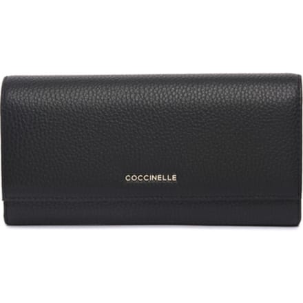 COCCINELLE Leren Portemonnee Metallic Soft Wallet Noir Zwart