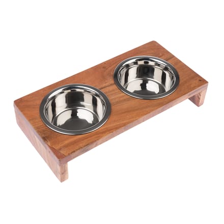 2x400 ml, Ø13 cm Modern Living Houten Voerbakhouder Nellore