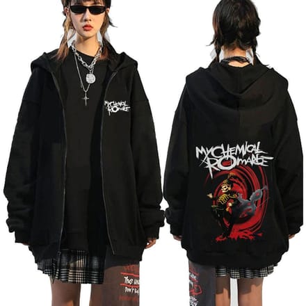 Chemical Romance Mcr Dode Rits Trui Zwart Parade Punk Emo Rock Rits Sweatshirt Mannen M black