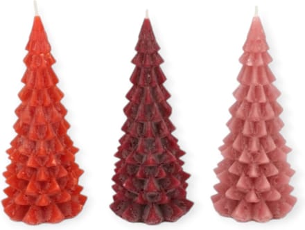 Daan Kromhout - Kerstboom kaarsen - Set/3 - Rood tinten - 8x16cm