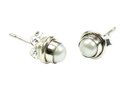 Zilveren knop oorbellen Parel 925 zilver