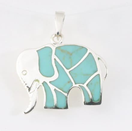 Zilveren olifant hanger met groene turkoois