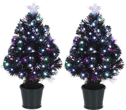 Luca Lighting Kunstkerstboom - 2x - gekleurde lampjes - fiber - 60 cm - kerstversiering - kerstdecoratie