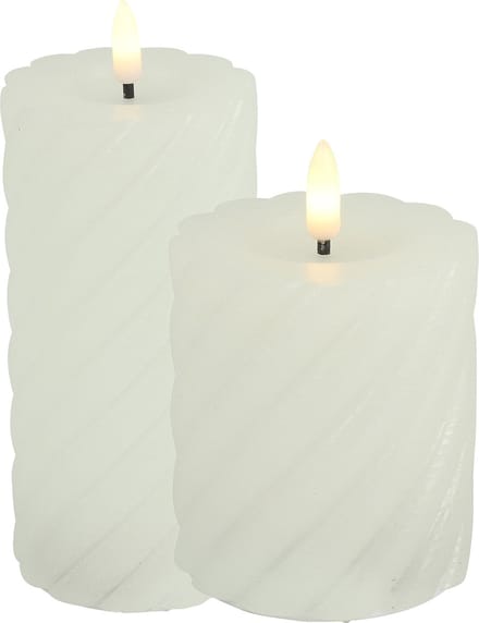 LED kaarsen/stompkaarsen set - 2x - wit - H8, H12,5 cm - swirl