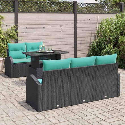 vidaXL - Tuinbank - Set - 6 - st - Zwart - Poly - Riet