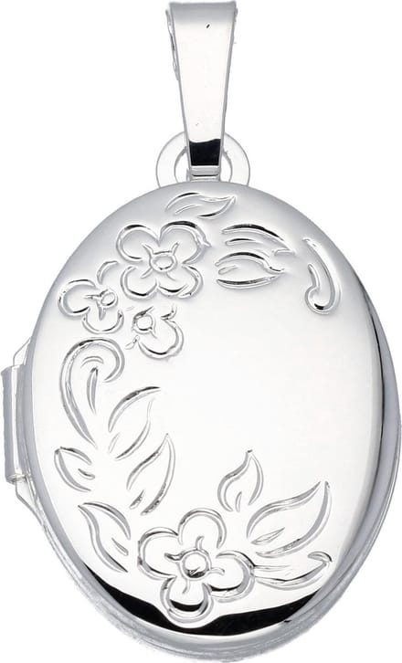 Glow medaillon - zilver - 24 x 17 mm - ovaal - bloemmotief