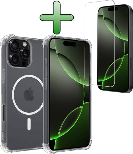 Hoesje Met Screenprotector - Geschikt voor Apple iPhone 16 Pro Max - Magsafe Compatible - Sterk & Shockproof - Back Cover - Shock Proof Case - Telefoon Hoes - Transparant