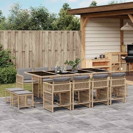 vidaXL - 13-delige - Tuinset - met - kussens - poly - rattan - gemengd - beige