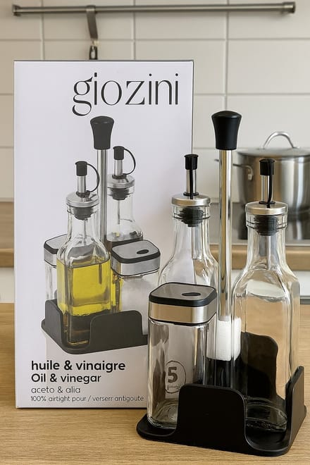 Glozini Olie- en Azijn Dispenser Set – Glazen Flessen met RVS Doppen