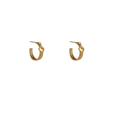 Go Dutch Label Oorknoppen Lines+Heart Hoop Goudkleurig