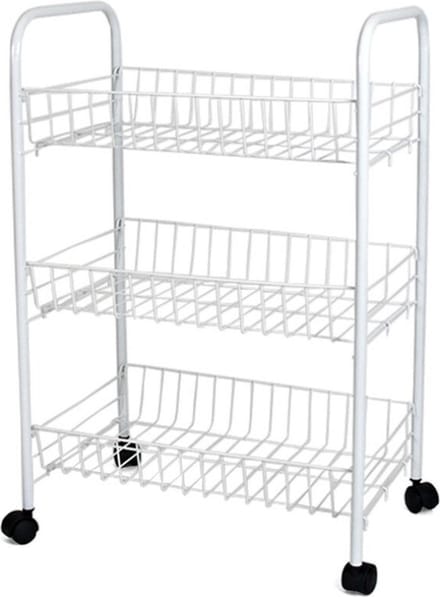 Gerimport Keuken trolley - wit - met 3 manden - op wieltjes - 26 x 40 x 62 cm