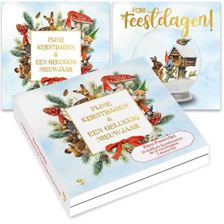 Rien Poortvliet kabouter kerstkaartenmapje - Sneeuwbol vogelhuis - Collage