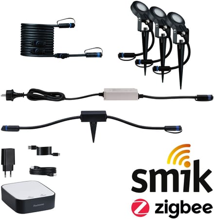 Paulmann Plug & Shine Zigbee 3.0 Smart Home Startset Smik Gateway + LED Grondspies Sting - 3x6,4W - 3000K - 75VA - Wit/Antraciet - Dimbaar