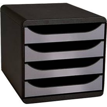 Exacompta Big Box Plus Metallic Zilver, 4 open laden A4/A4+/24x32 cm, geruisloos met stop, stapelbaar