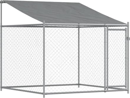 vidaXL - Hondenhok - met - dak - en - deur - 2x2x2 - m - gegalvaniseerd - staal - grijs