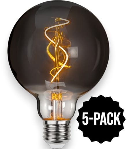 5-Pack | G95 bol - E27 - 3W - Super Warm Wit <2200K - Filament - Rookglas