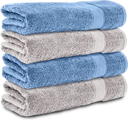 Komfortec Handdoekenset 4x Badhanddoek 70x140 cm - 100% Katoen - -Silber-Hellblau