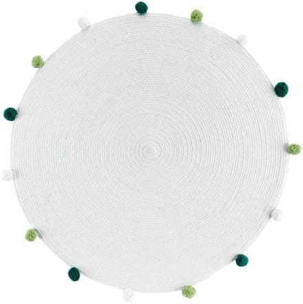 Orange85 Decoratief Rond Kleed - Laagpolig - Carpet - 90x90cm - Wit - Groene Pompons - Polyester