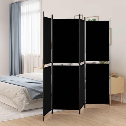 vidaXL - Kamerscherm - met - 4 - panelen - 200x180 - cm - stof - zwart
