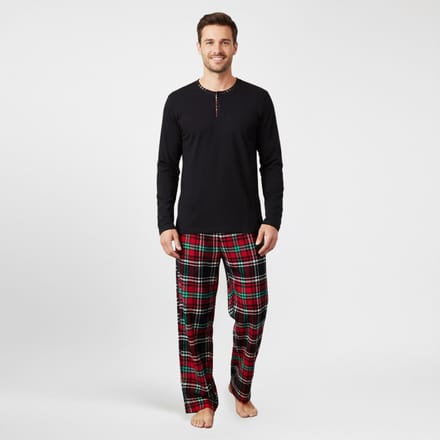 La V pyjamaset met henleykraag voor heren Zwart/ Rood S