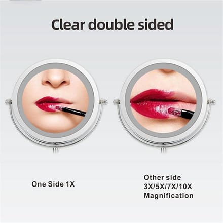 8 Inch Ronde Verlichte Make-up Spiegel met LED Touch Dimbaar Dubbelzijdig 5X Vergroting